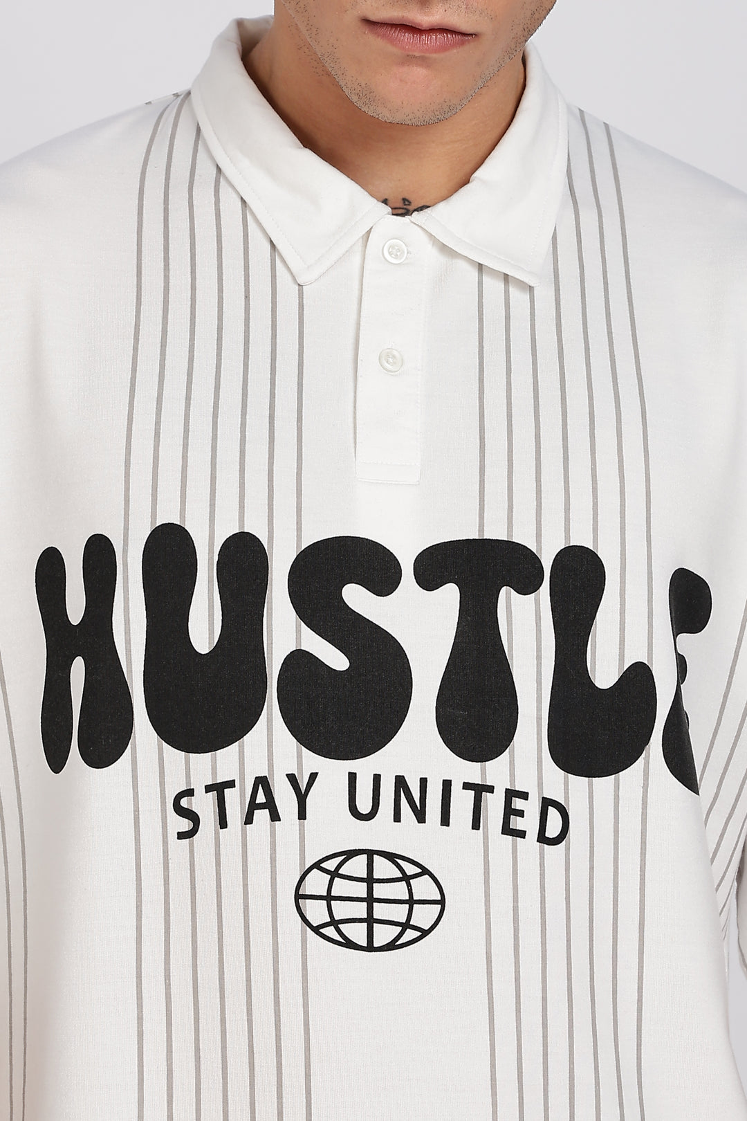 Hustle: White Oversized Polo T-shirt