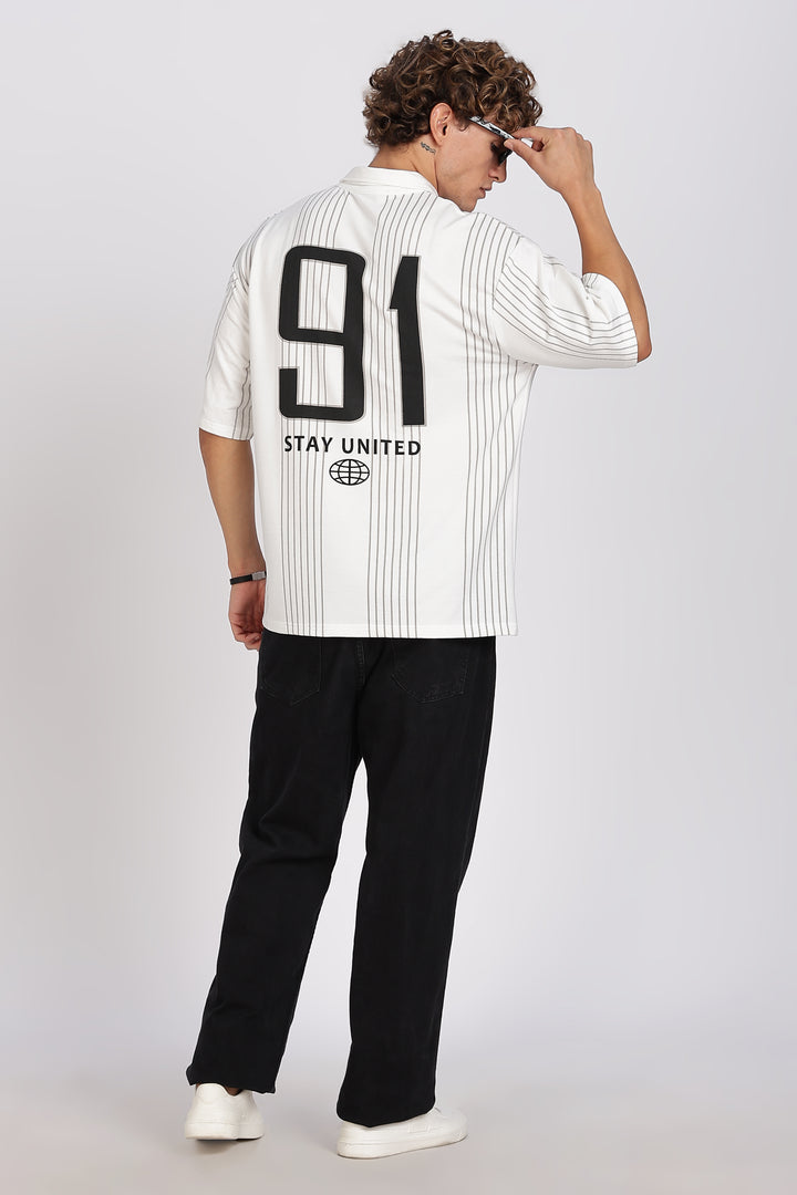 Hustle: White Oversized Polo T-shirt