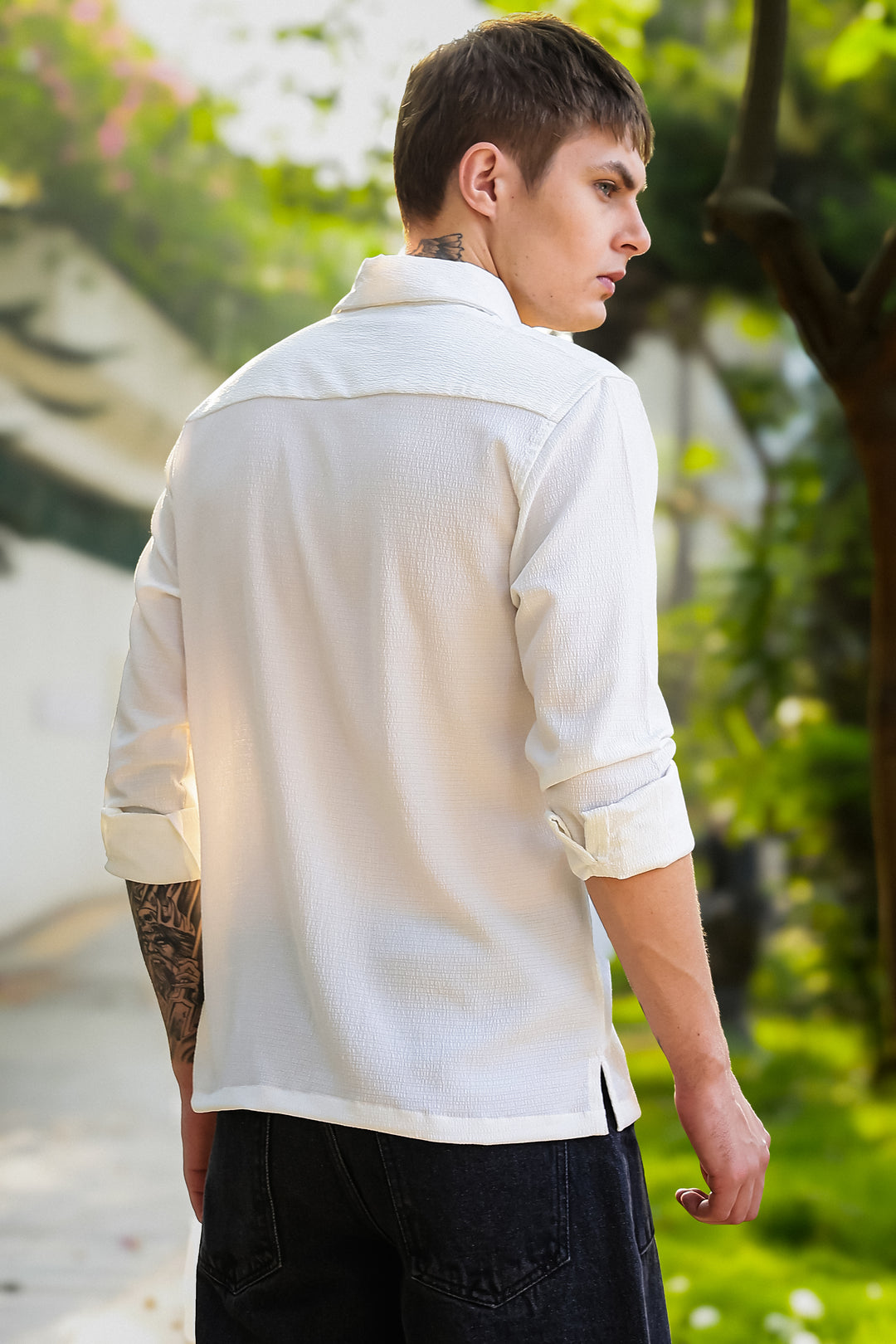 Egyptian water lily Embroidery Textured Fabric Shirt