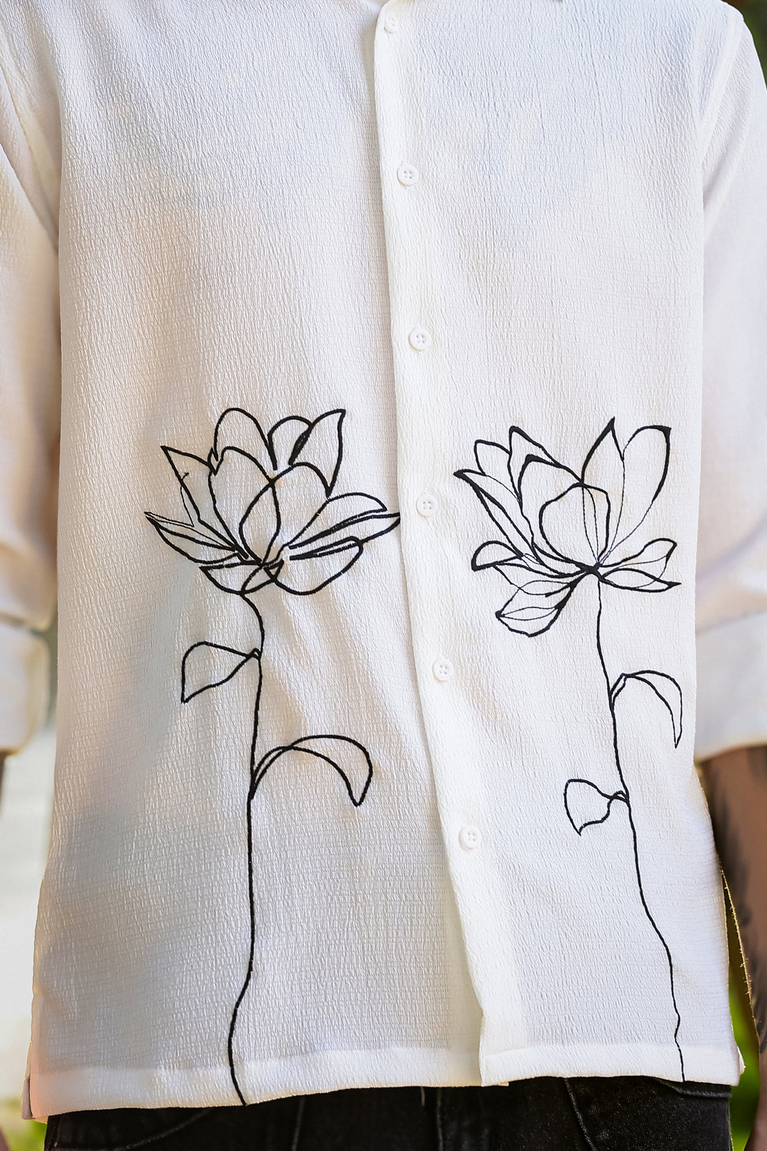 Egyptian water lily Embroidery Textured Fabric Shirt