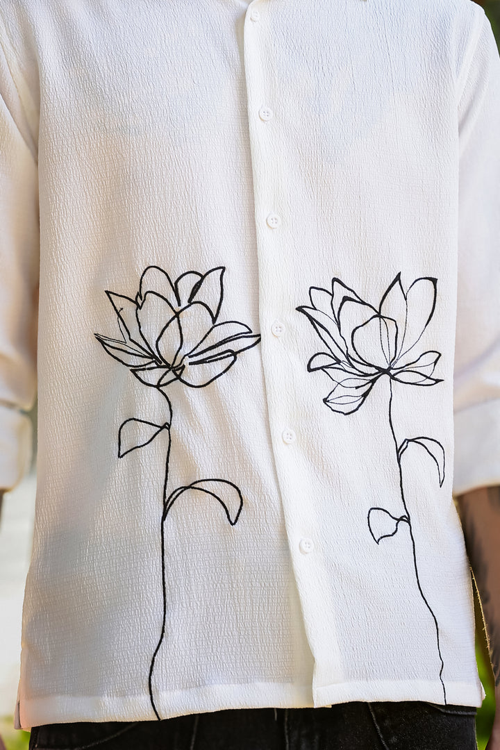 Egyptian water lily Embroidery Textured Fabric Shirt