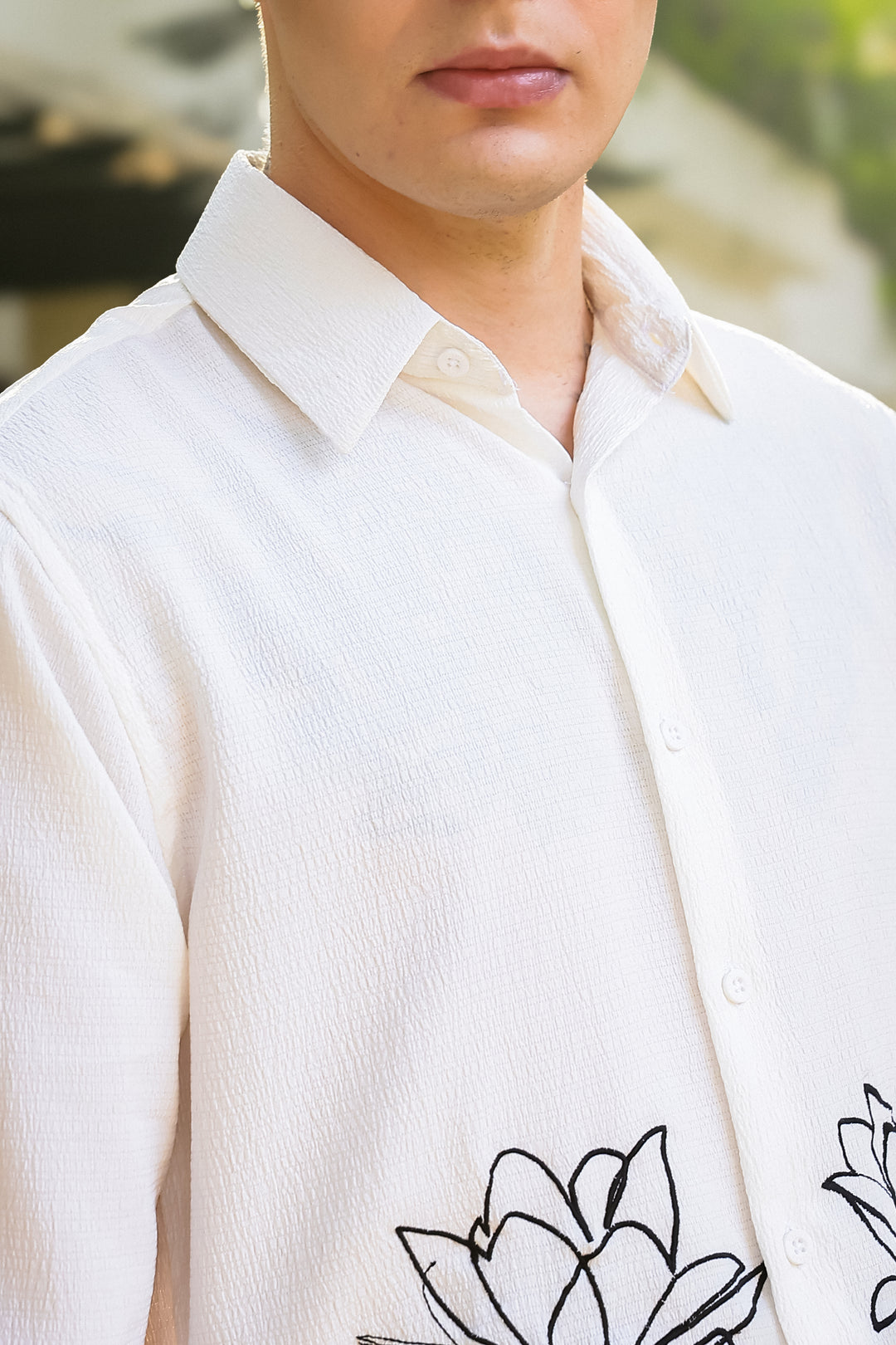 Egyptian water lily Embroidery Textured Fabric Shirt