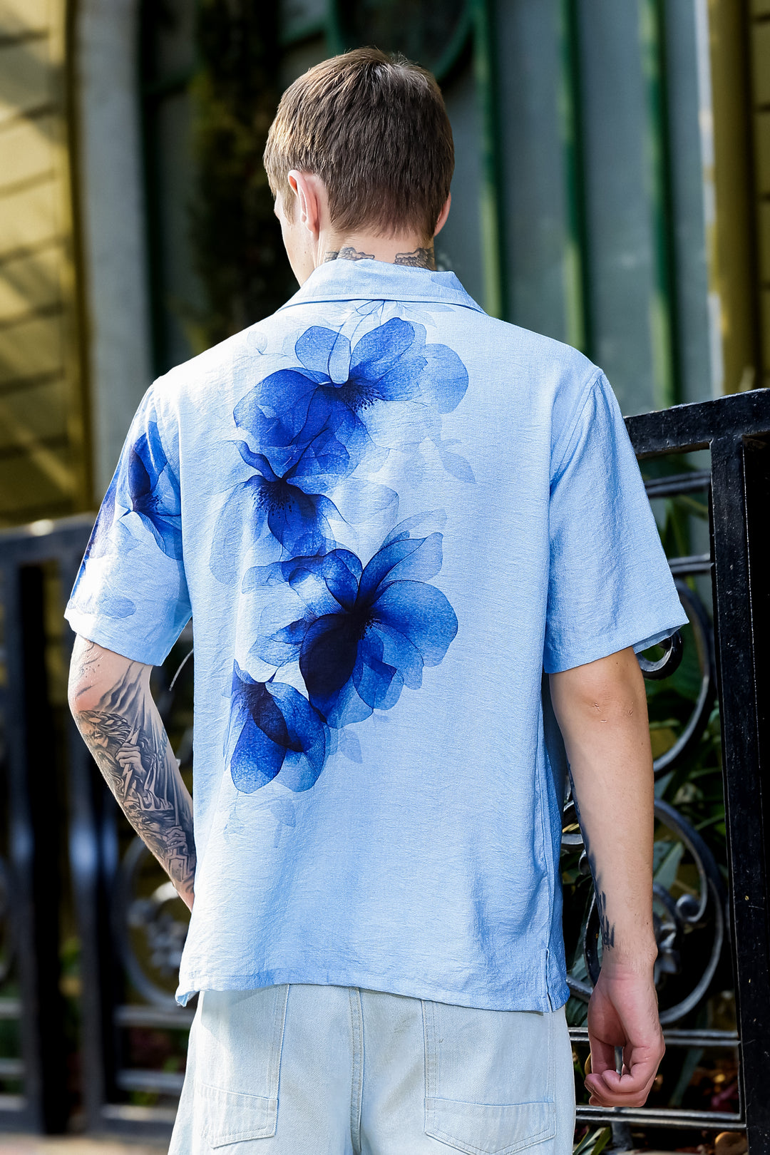 Indigo Petals: Textured Fabric Shirt