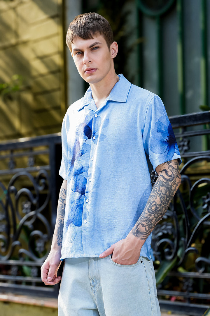 Indigo Petals: Textured Fabric Shirt