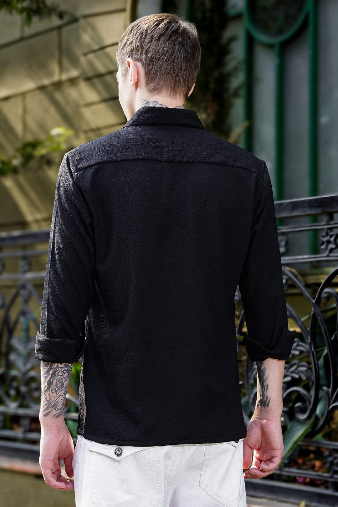 Handicraft Embroidery Black Textured Fabric Shirt