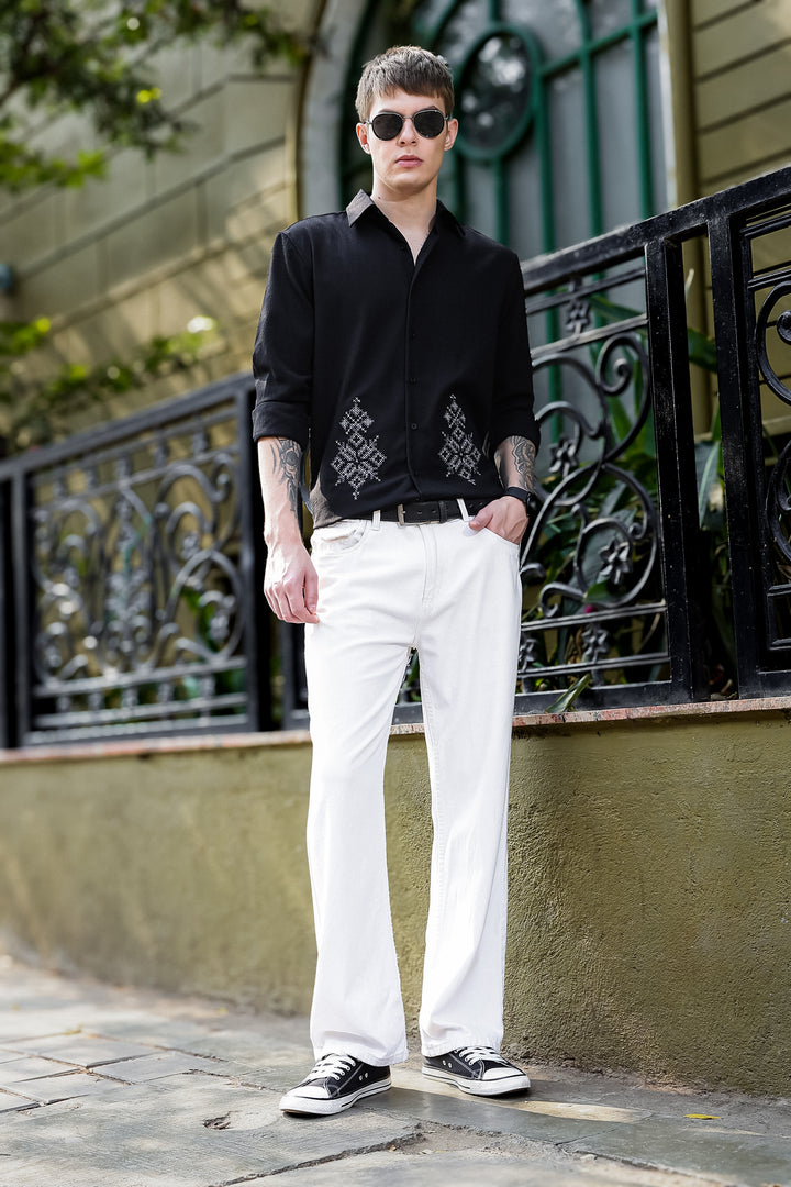 Handicraft Embroidery Black Textured Fabric Shirt