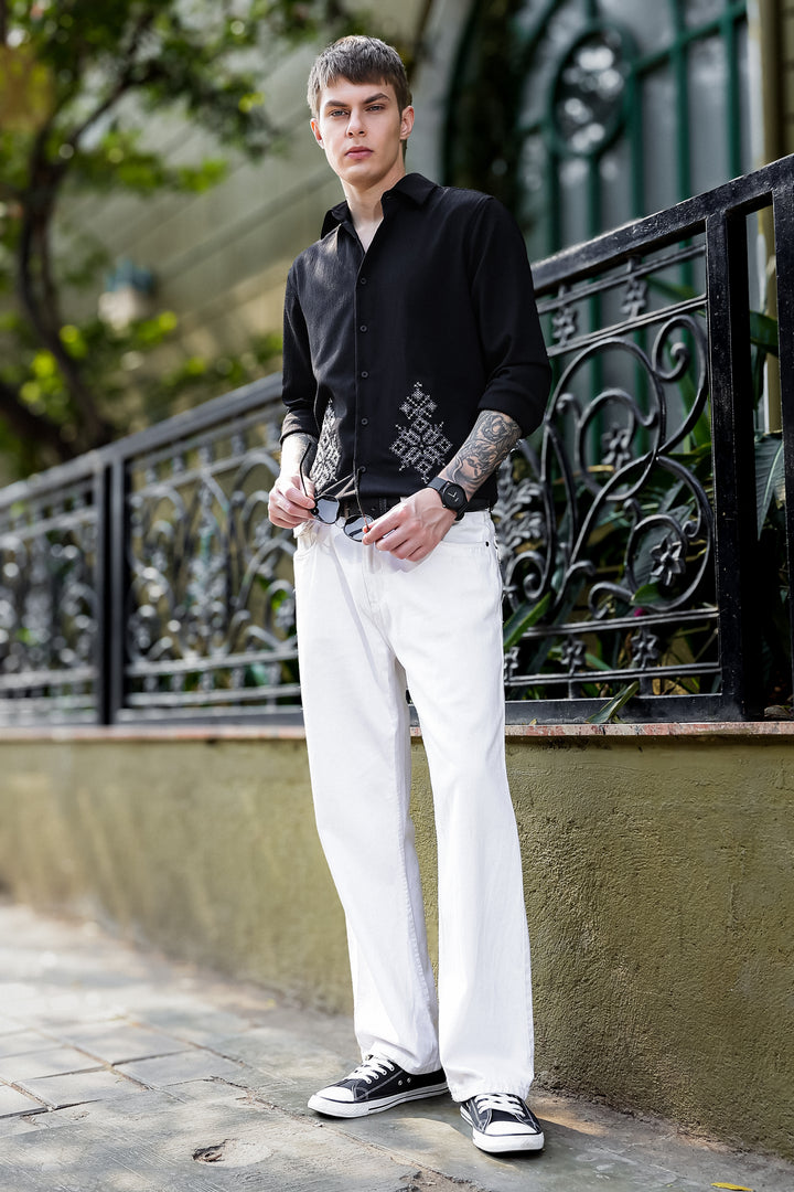 Handicraft Embroidery Black Textured Fabric Shirt