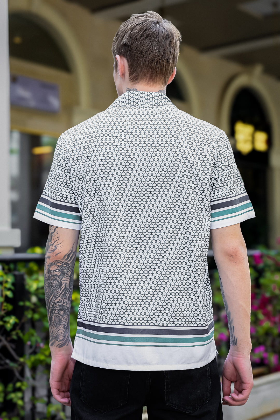 Originals: White Block Print Cotton Cuban Shirt