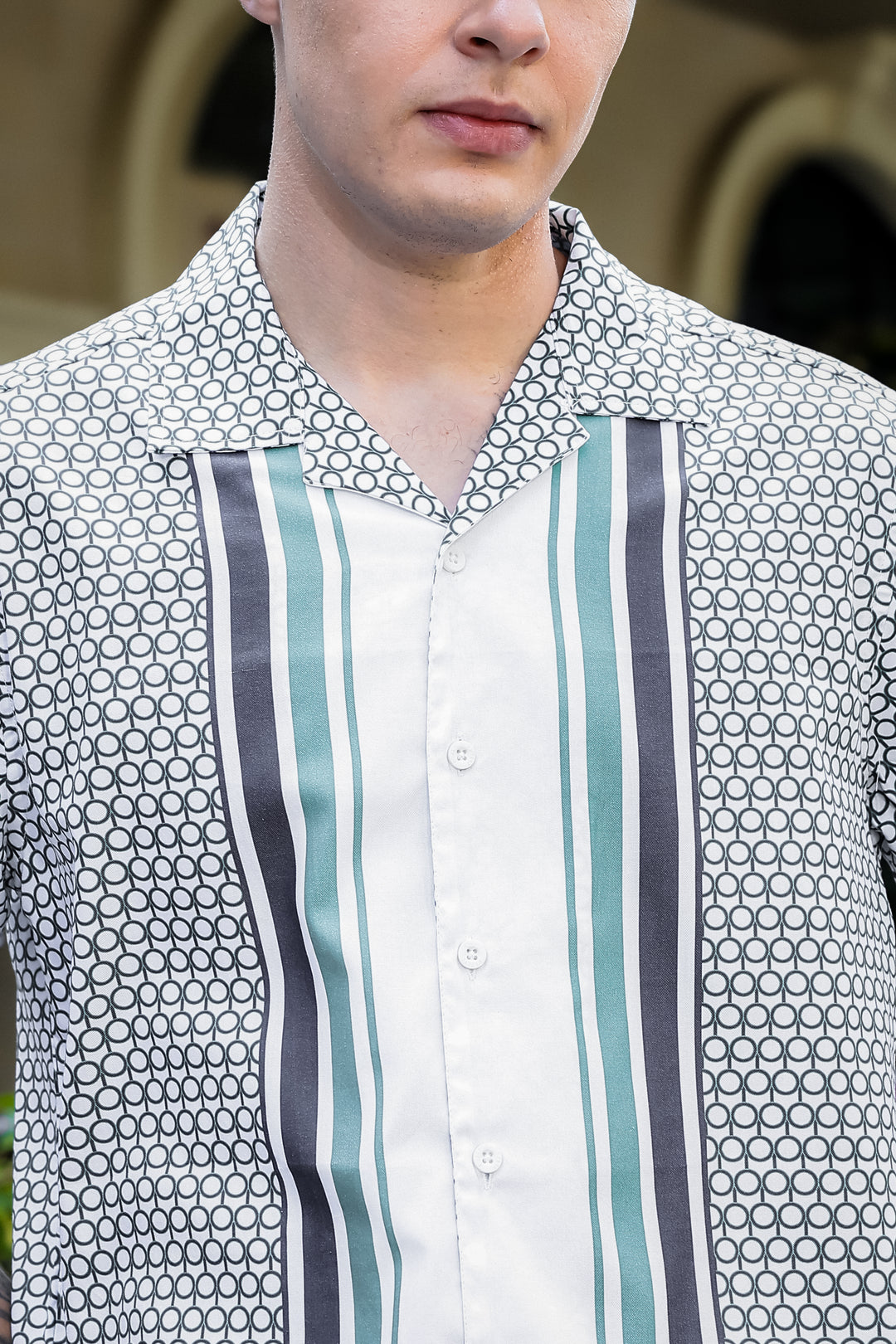 Originals: White Block Print Cotton Cuban Shirt