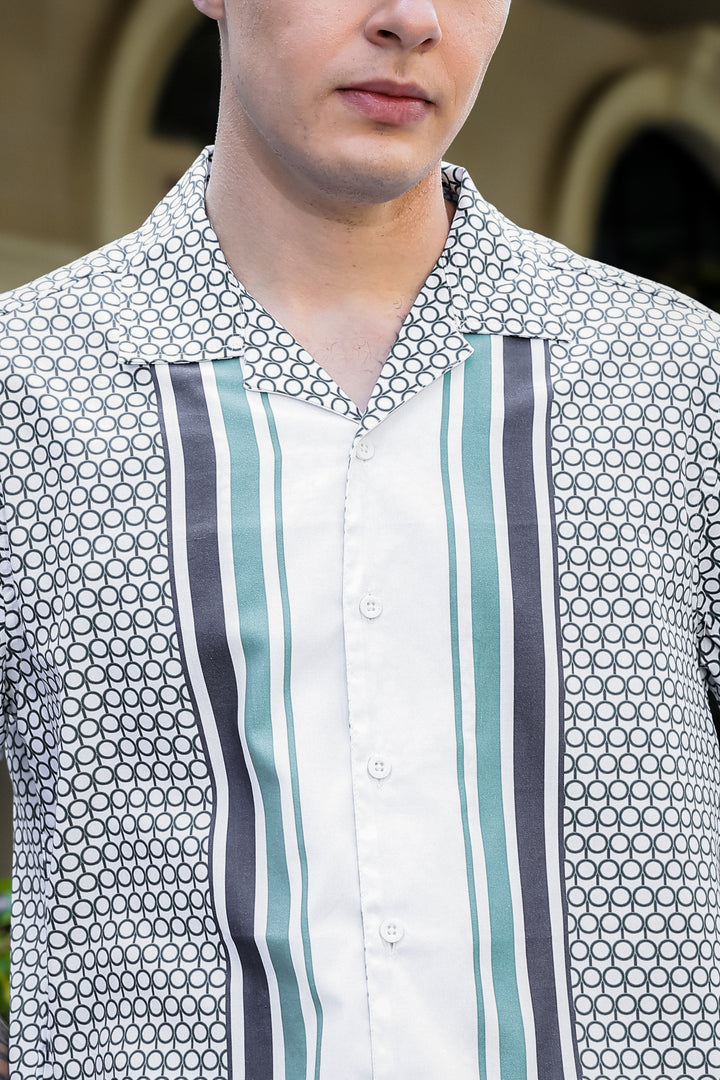 Originals: White Block Print Cotton Cuban Shirt