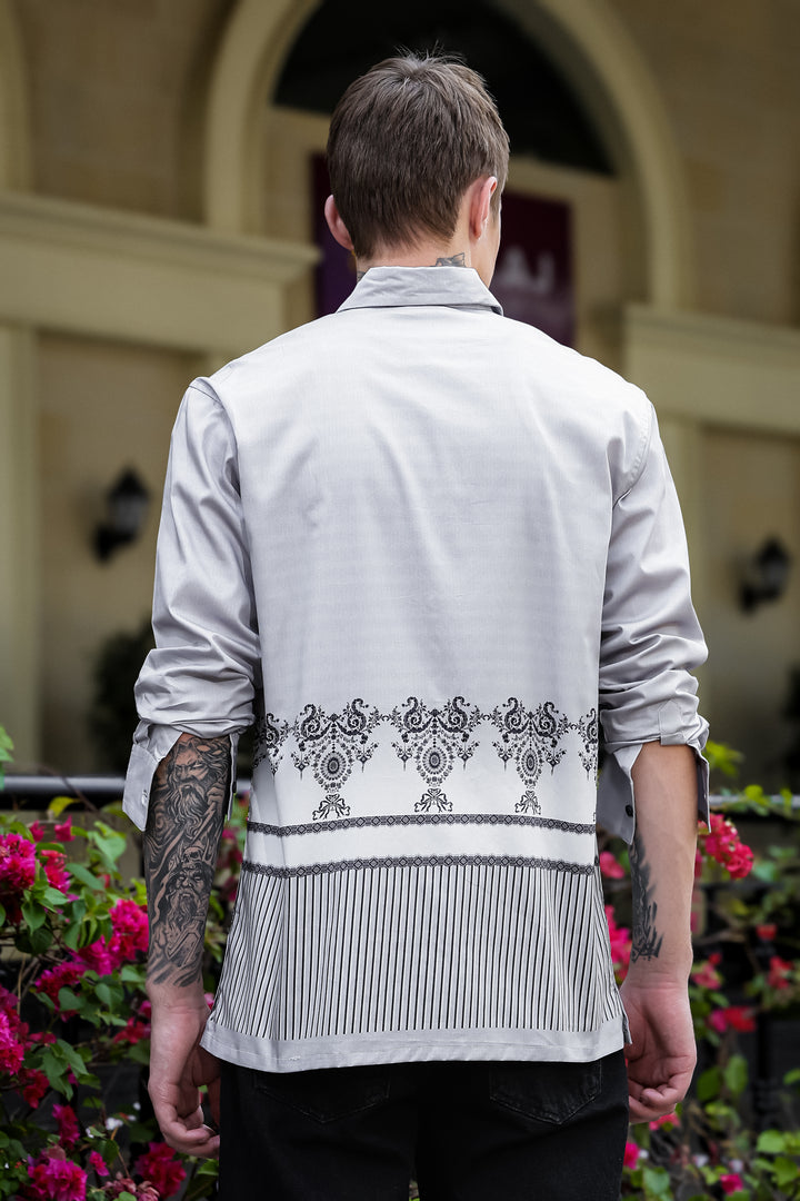 Black & White Folk Printed Satin Shirt