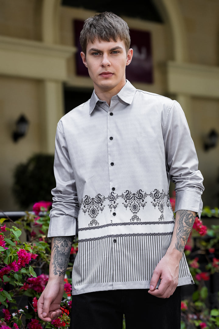 Black & White Folk Printed Satin Shirt