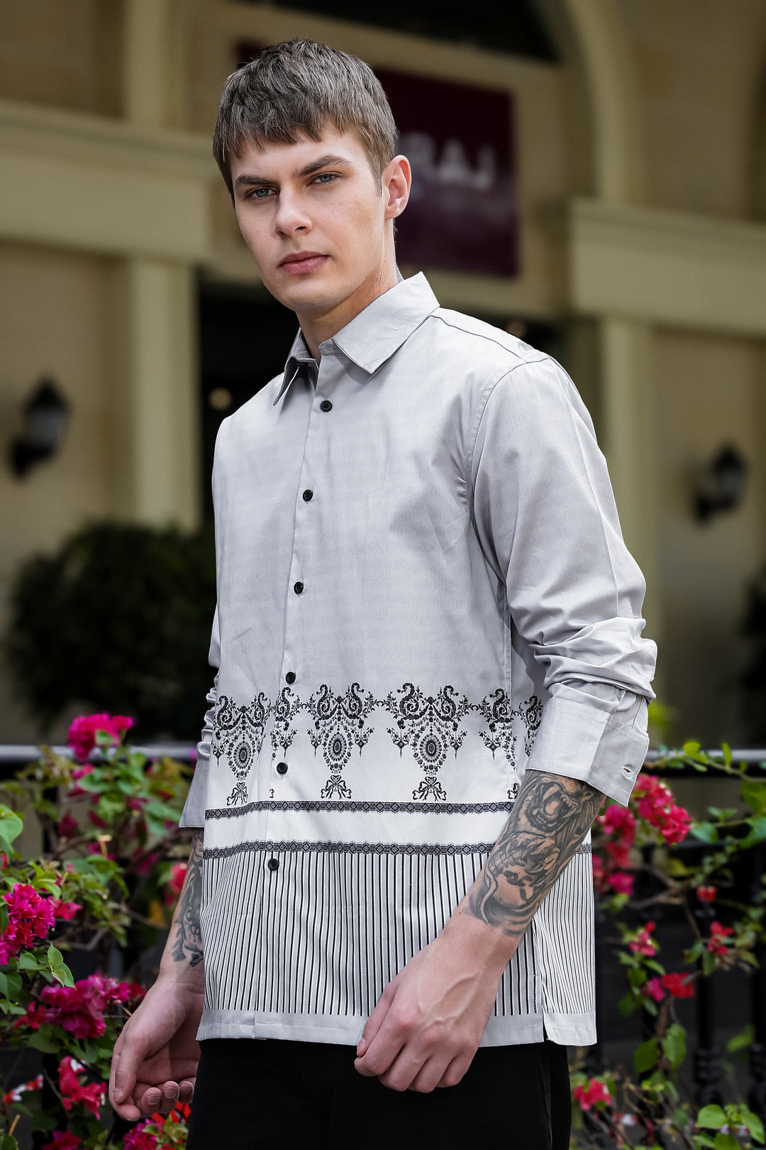 Black & White Folk Printed Satin Shirt