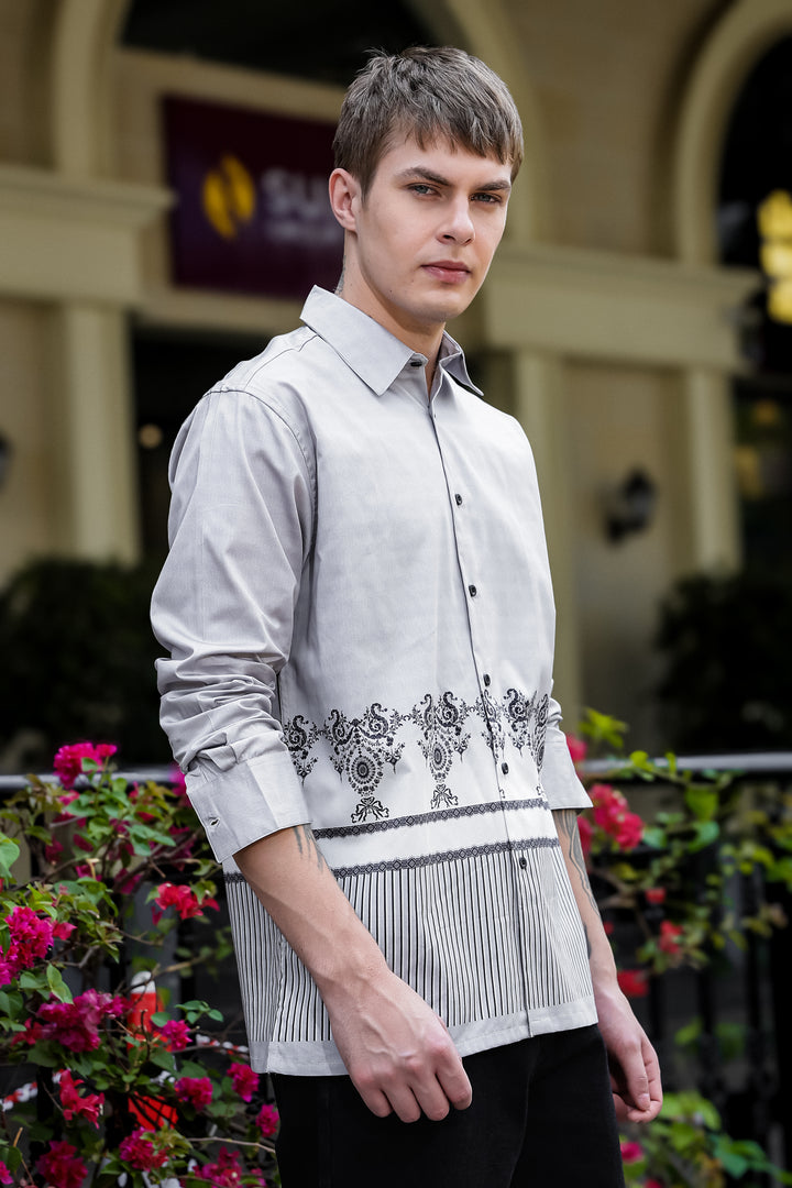 Black & White Folk Printed Satin Shirt