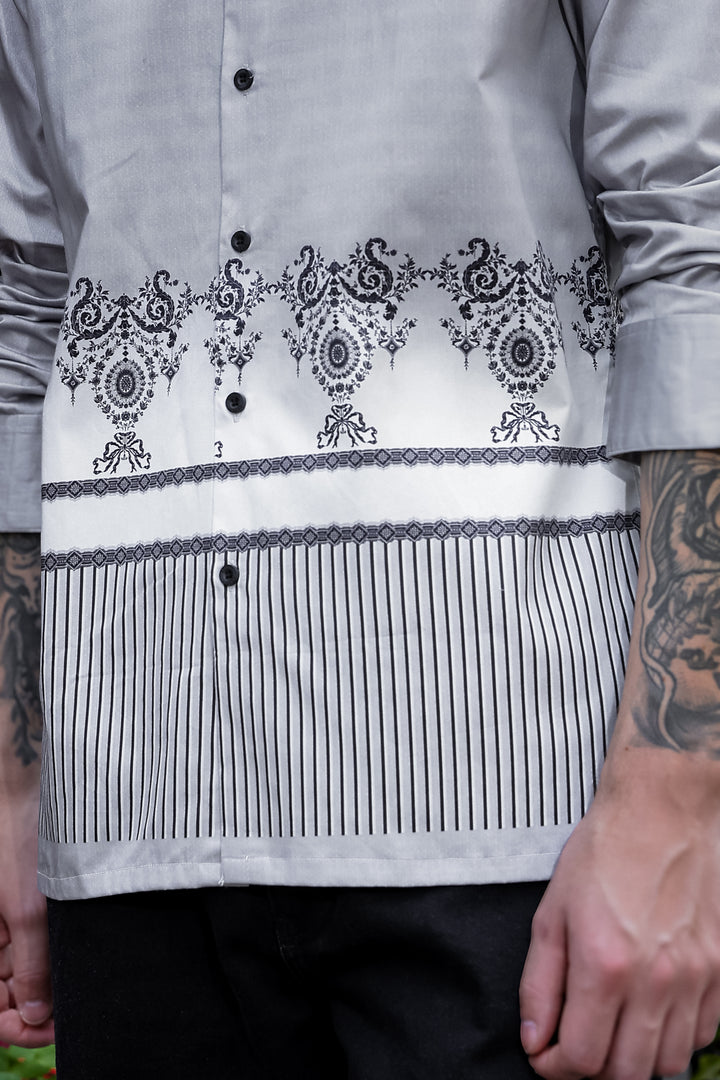 Black & White Folk Printed Satin Shirt