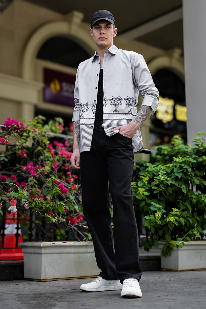 Black & White Folk Printed Satin Shirt