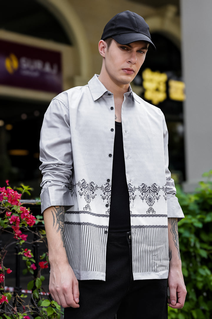 Black & White Folk Printed Satin Shirt