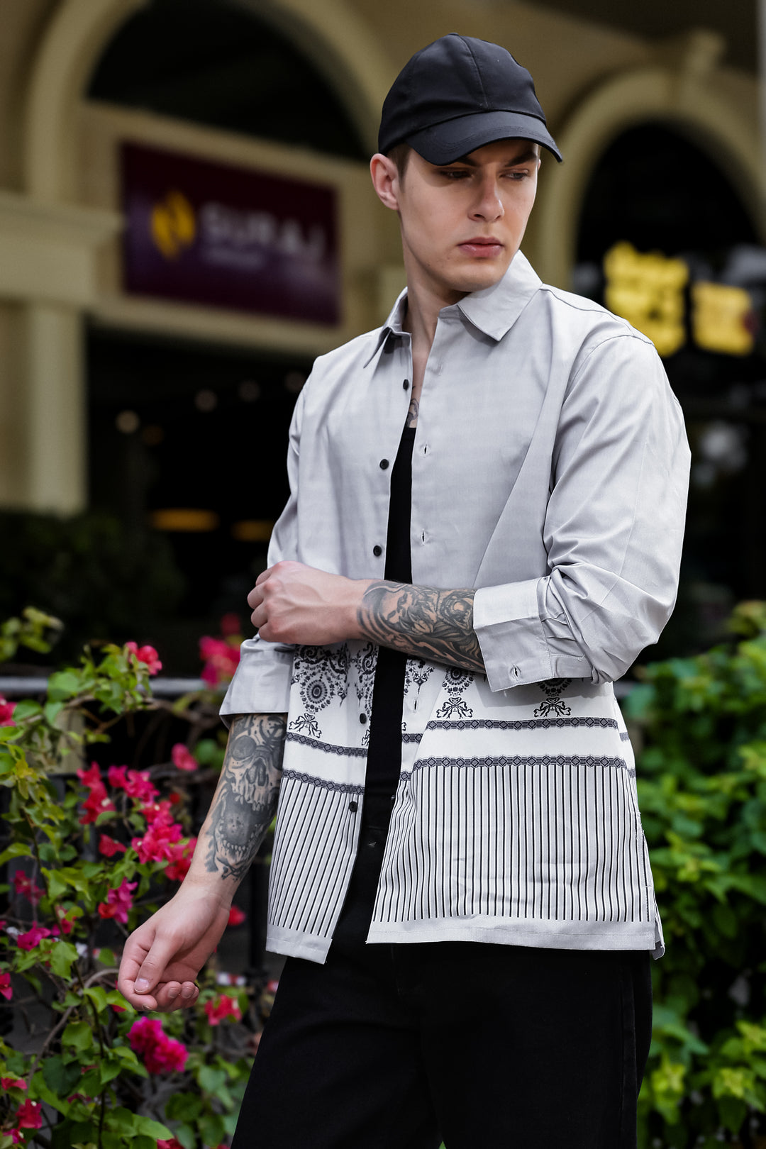 Black & White Folk Printed Satin Shirt