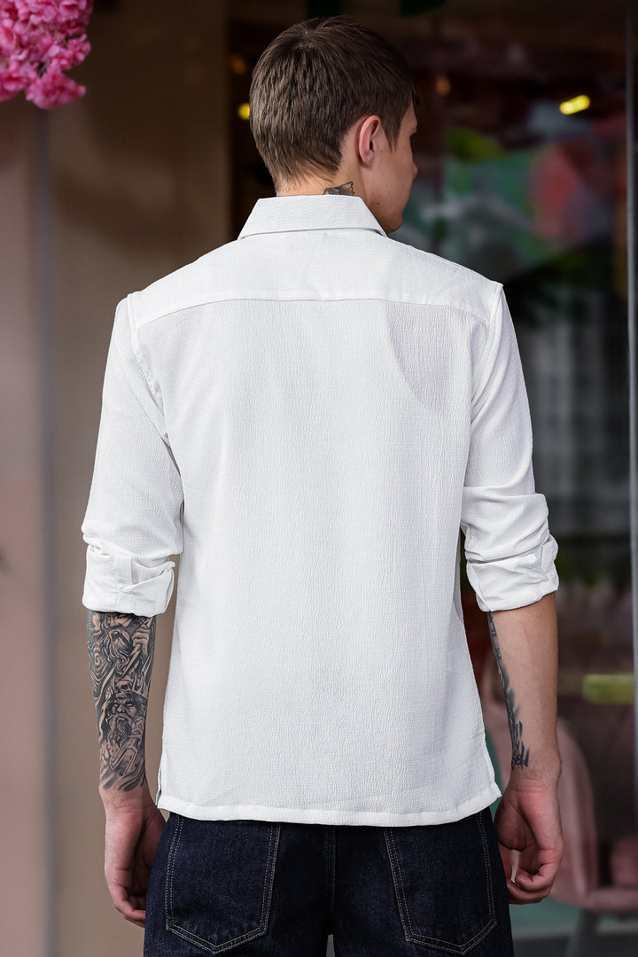 Cross Stitch Bird Embroidery White Textured Fabric Shirt