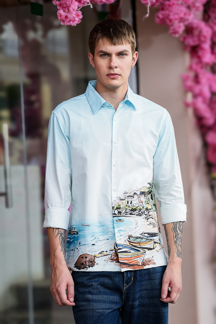 Scenic coastline Oxford Printed Shirt