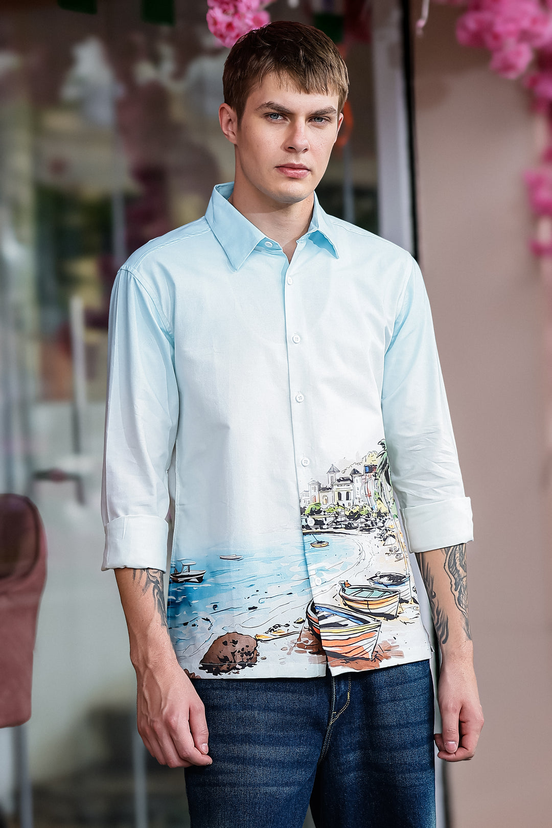 Scenic coastline Oxford Printed Shirt