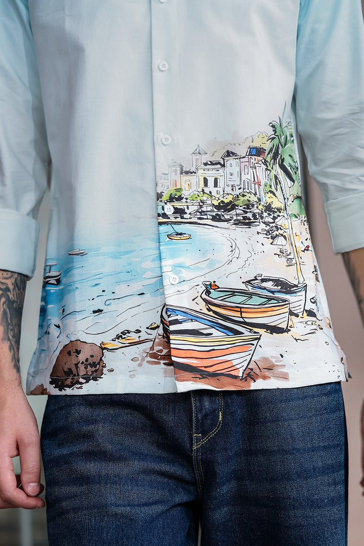 Scenic coastline Oxford Printed Shirt