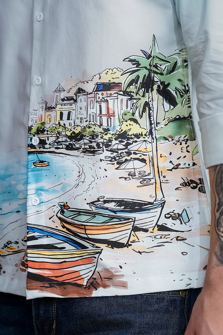 Scenic coastline Oxford Printed Shirt