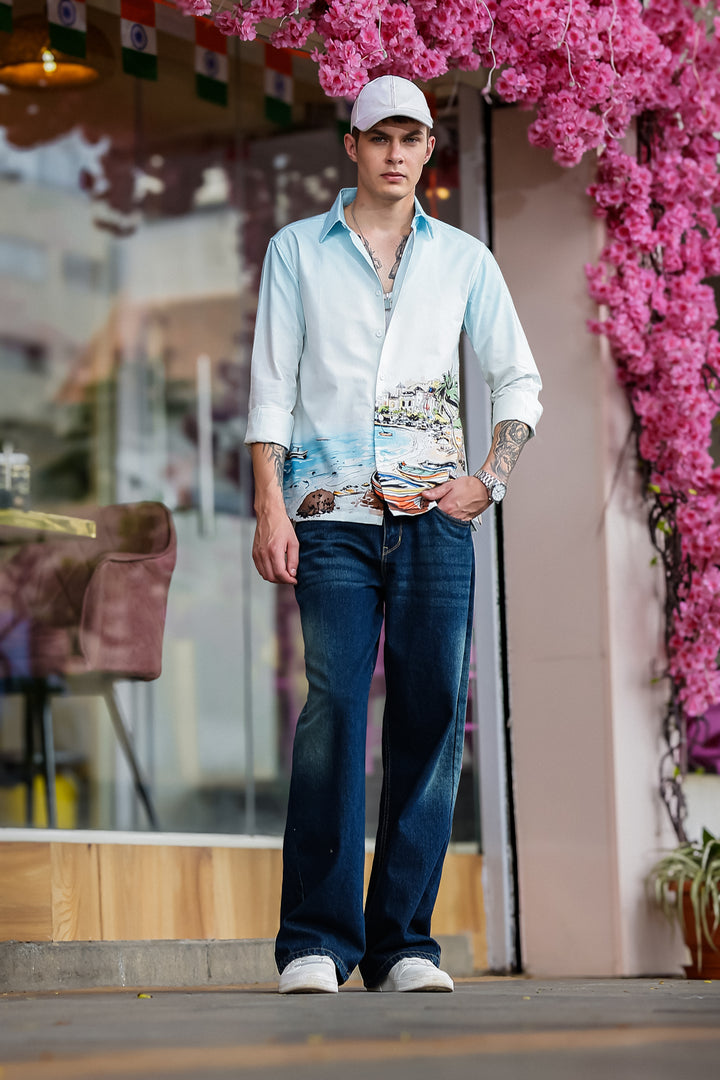 Scenic coastline Oxford Printed Shirt