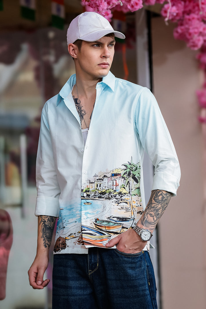 Scenic coastline Oxford Printed Shirt