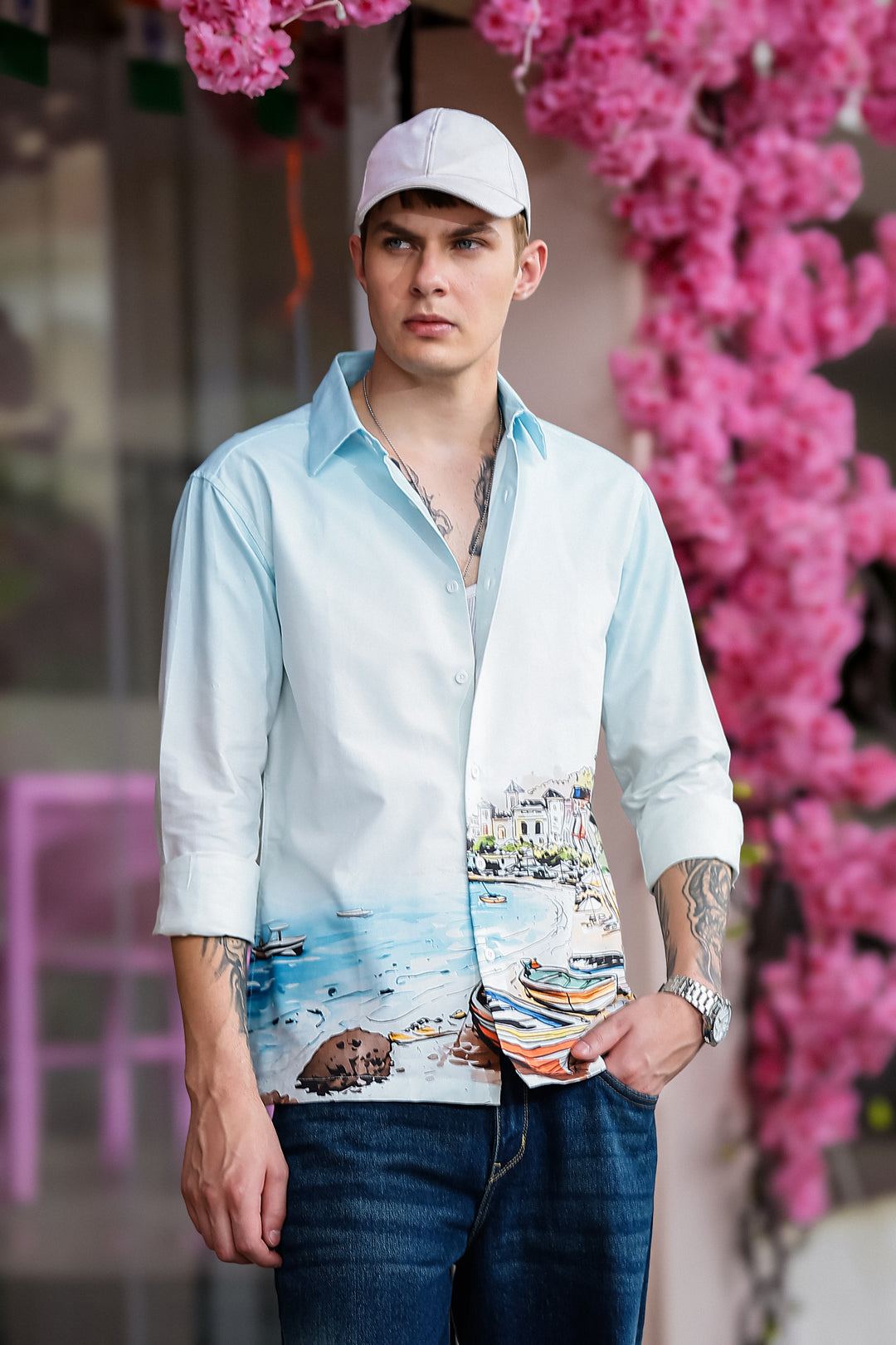 Scenic coastline Oxford Printed Shirt