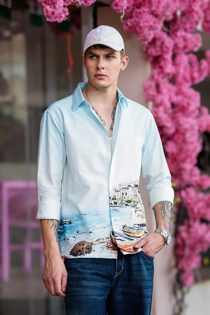 Scenic coastline Oxford Printed Shirt