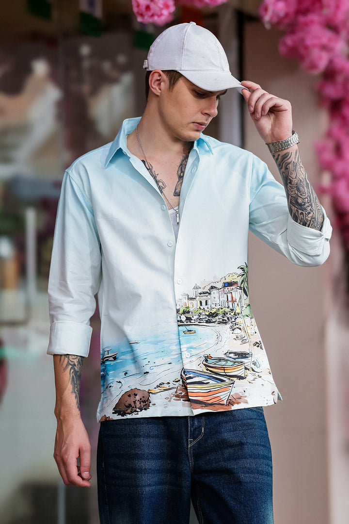 Scenic coastline Oxford Printed Shirt