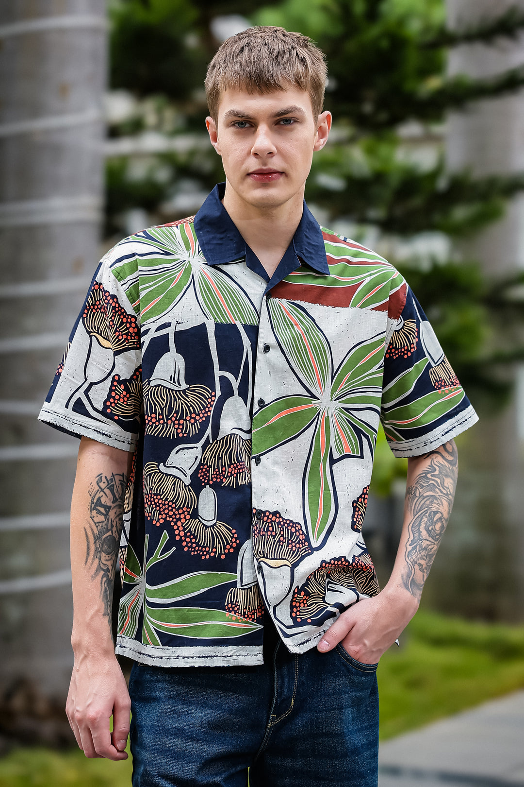 Mossy Printed Cotton Slub Oversized Shirt