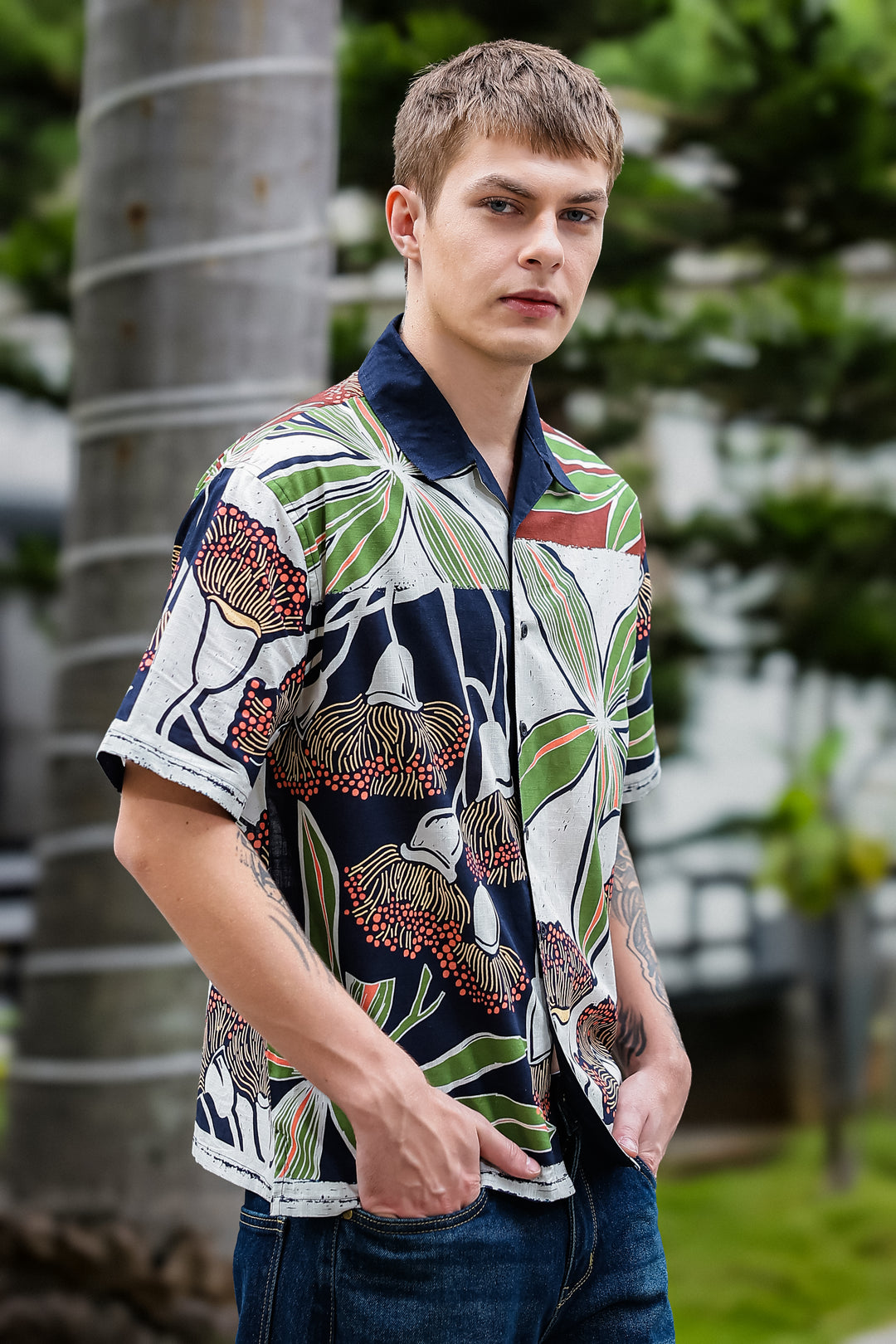 Mossy Printed Cotton Slub Oversized Shirt