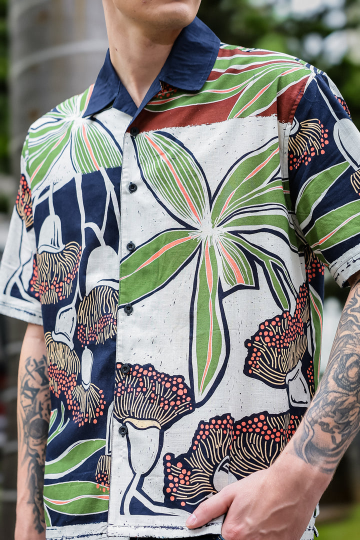 Mossy Printed Cotton Slub Oversized Shirt