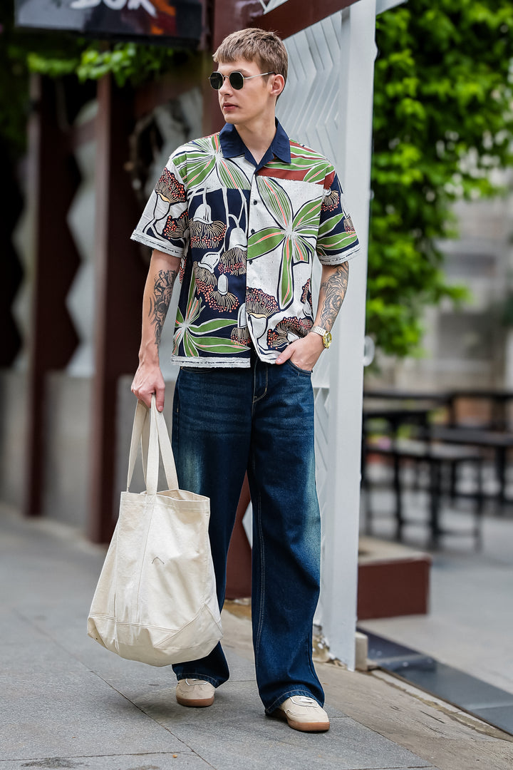 Mossy Printed Cotton Slub Oversized Shirt