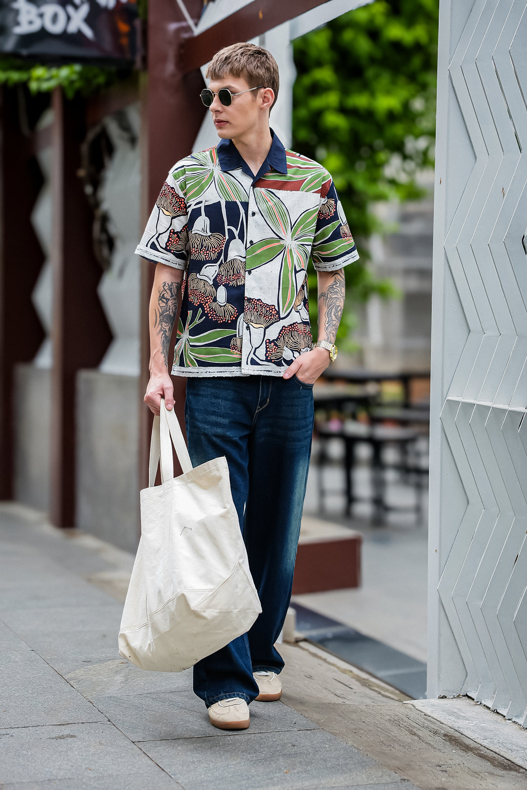 Mossy Printed Cotton Slub Oversized Shirt