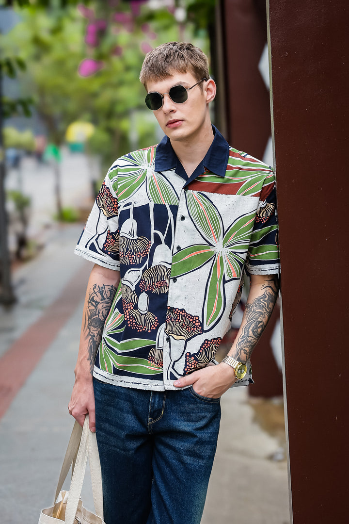 Mossy Printed Cotton Slub Oversized Shirt