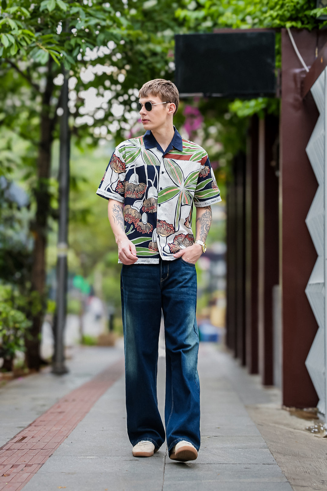 Mossy Printed Cotton Slub Oversized Shirt