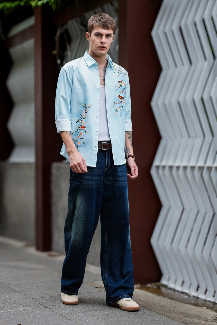 Aviator : Blue Printed shirt