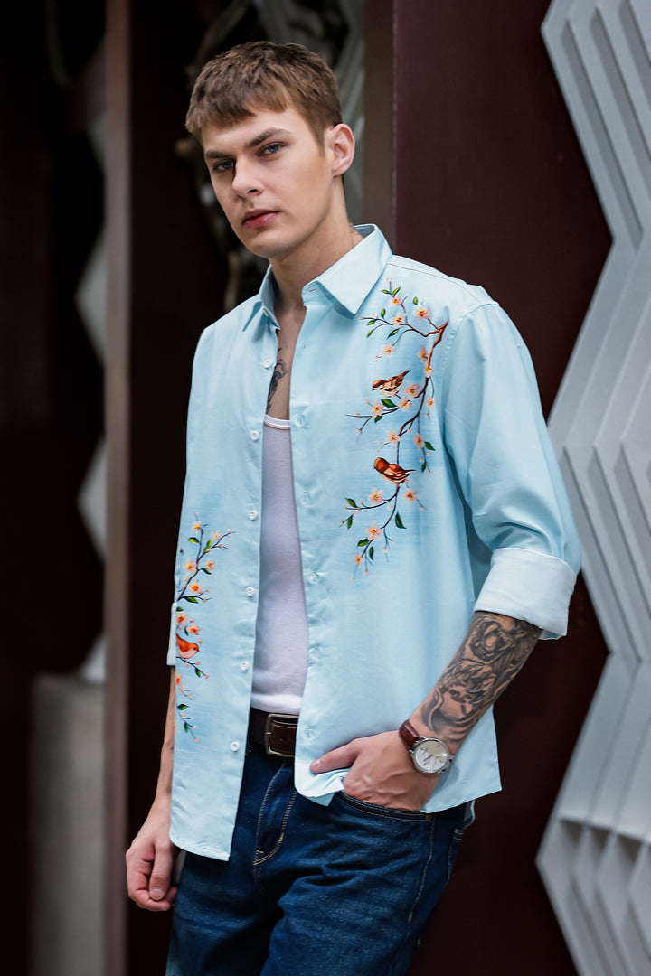 Aviator : Blue Printed shirt