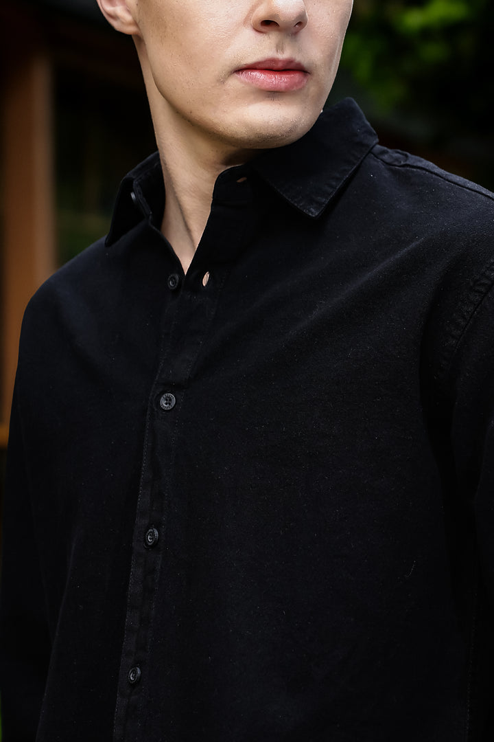 Denims : Pink Panther Patch Embroidery Black Shirt
