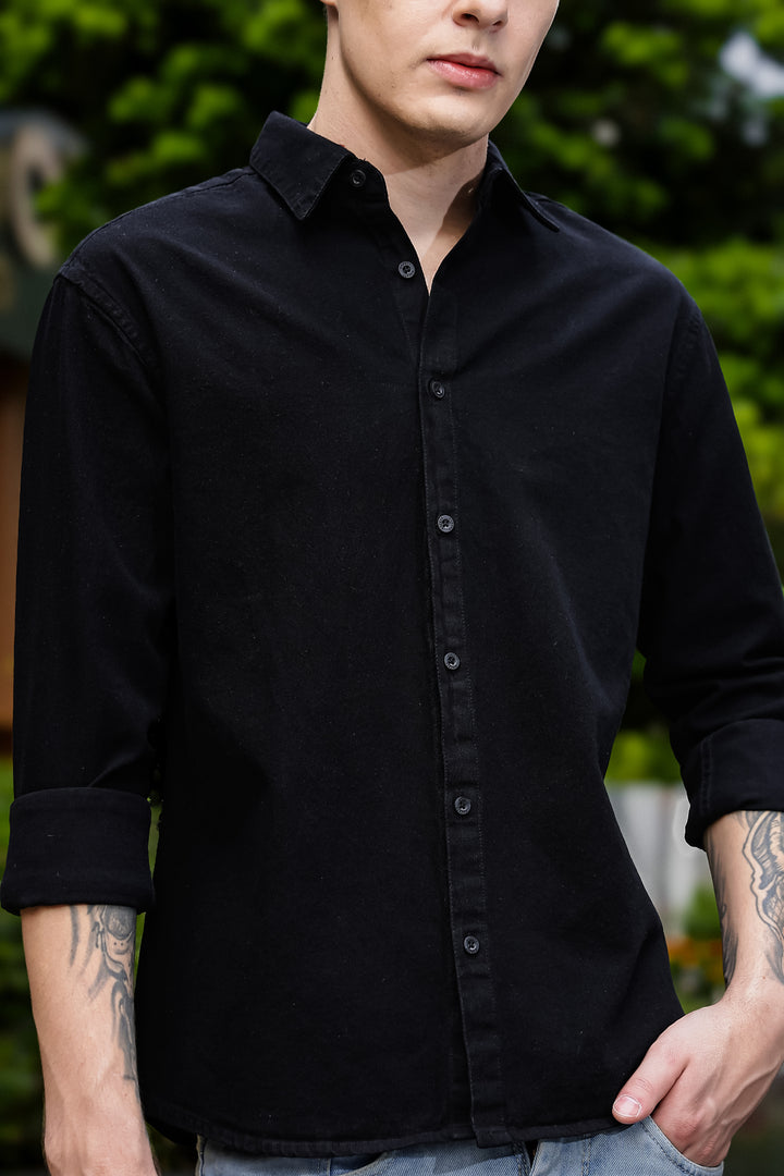 Denims : Pink Panther Patch Embroidery Black Shirt
