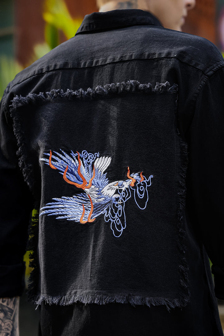 Bird Patch Embroidery Denim Shirt