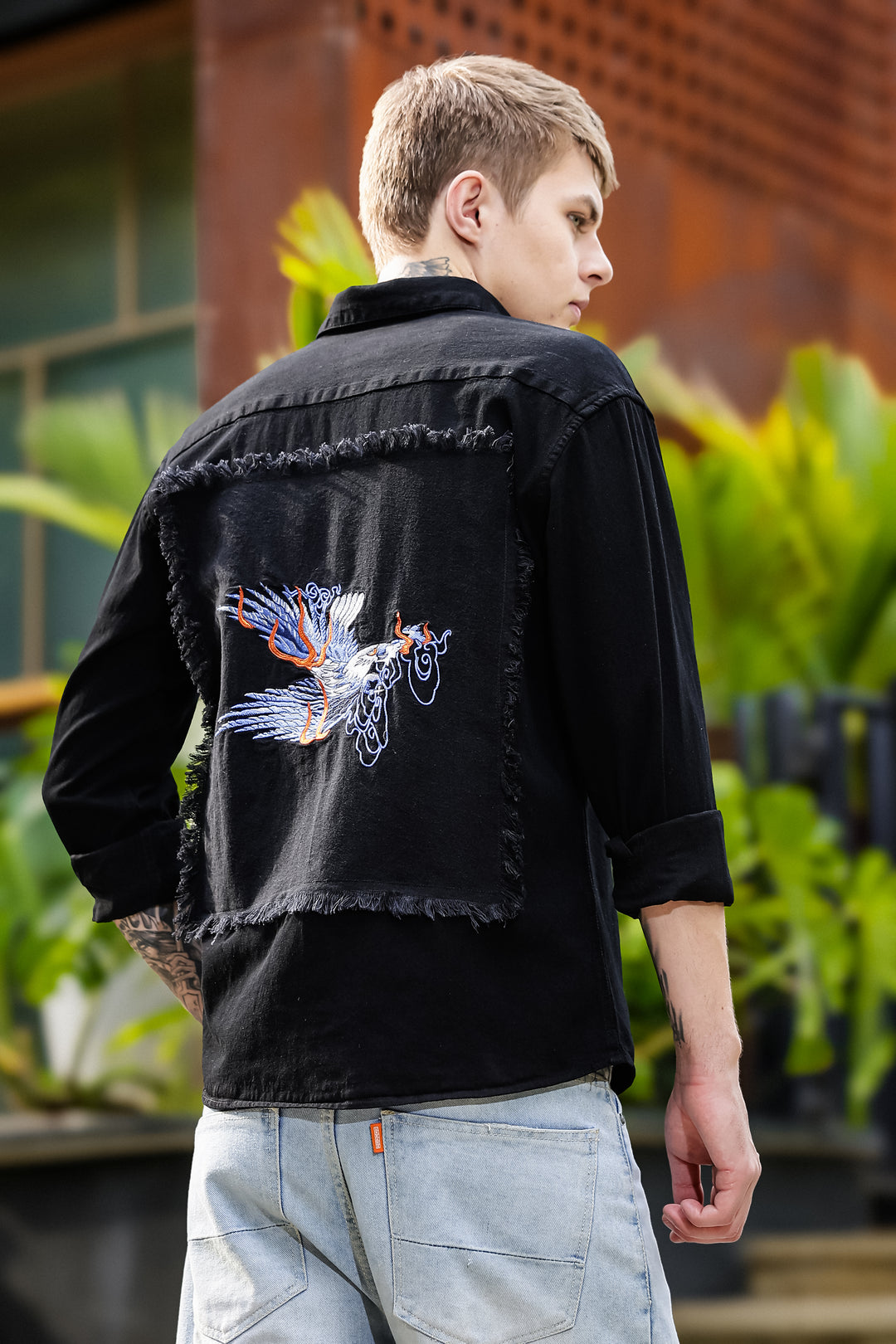 Bird Patch Embroidery Denim Shirt