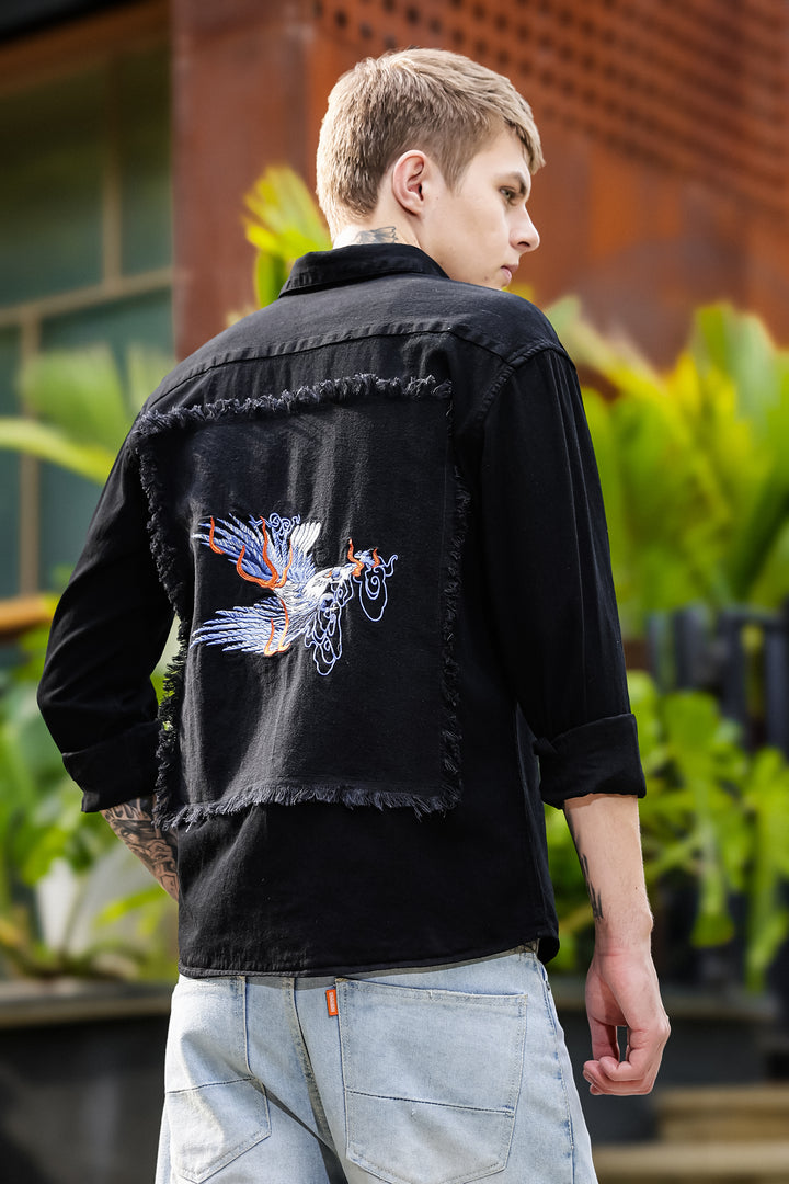 Bird Patch Embroidery Denim Shirt