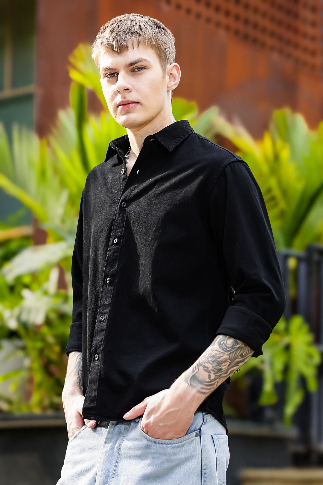 Bird Patch Embroidery Denim Shirt