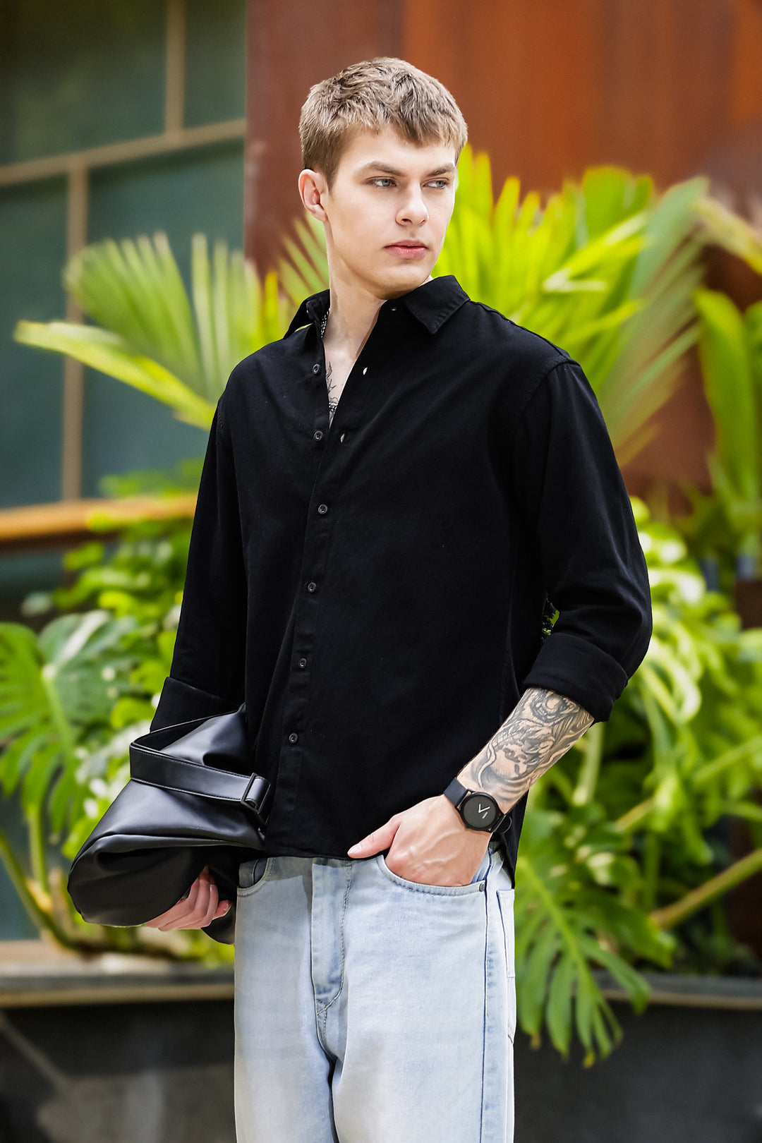 Bird Patch Embroidery Denim Shirt