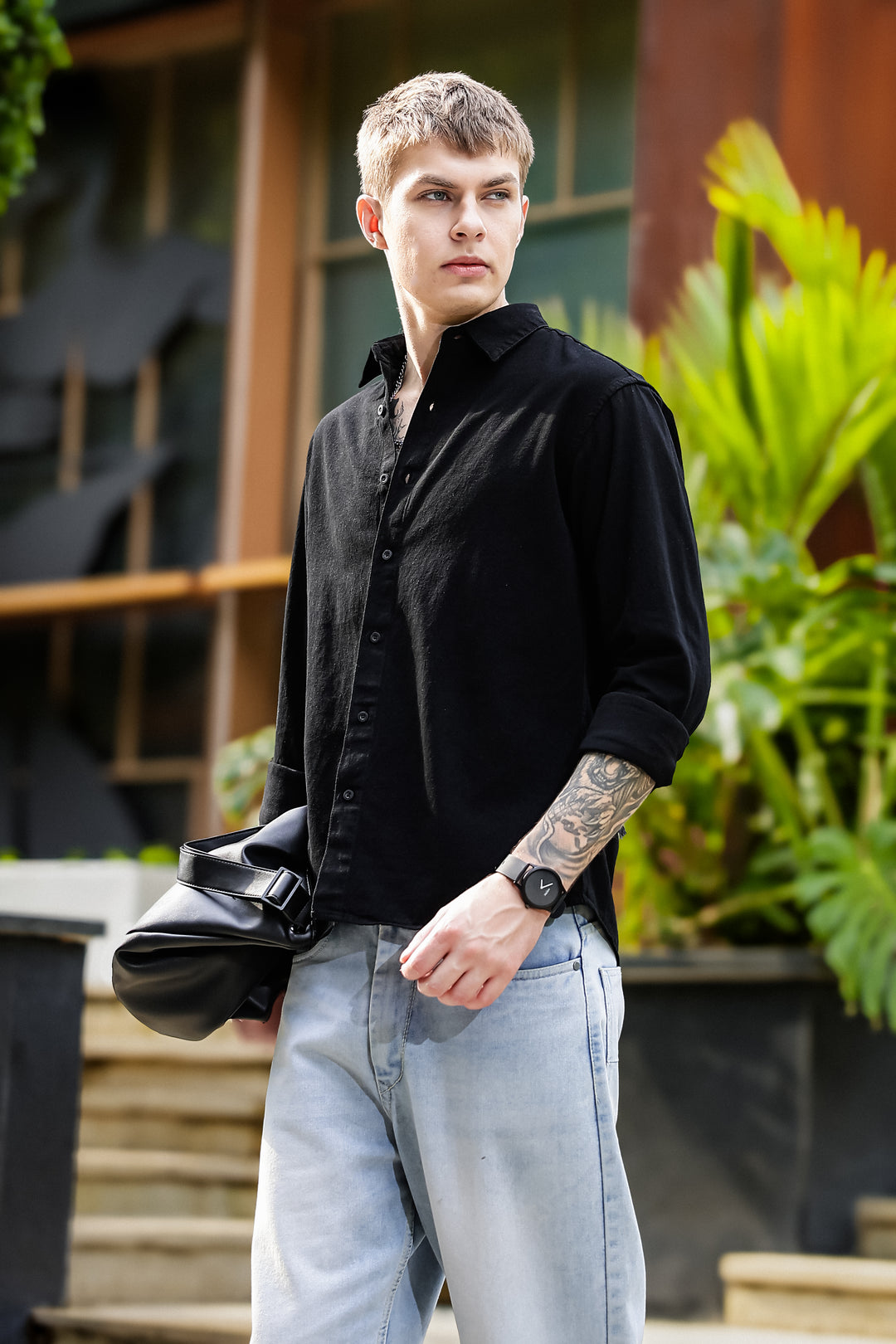 Bird Patch Embroidery Denim Shirt