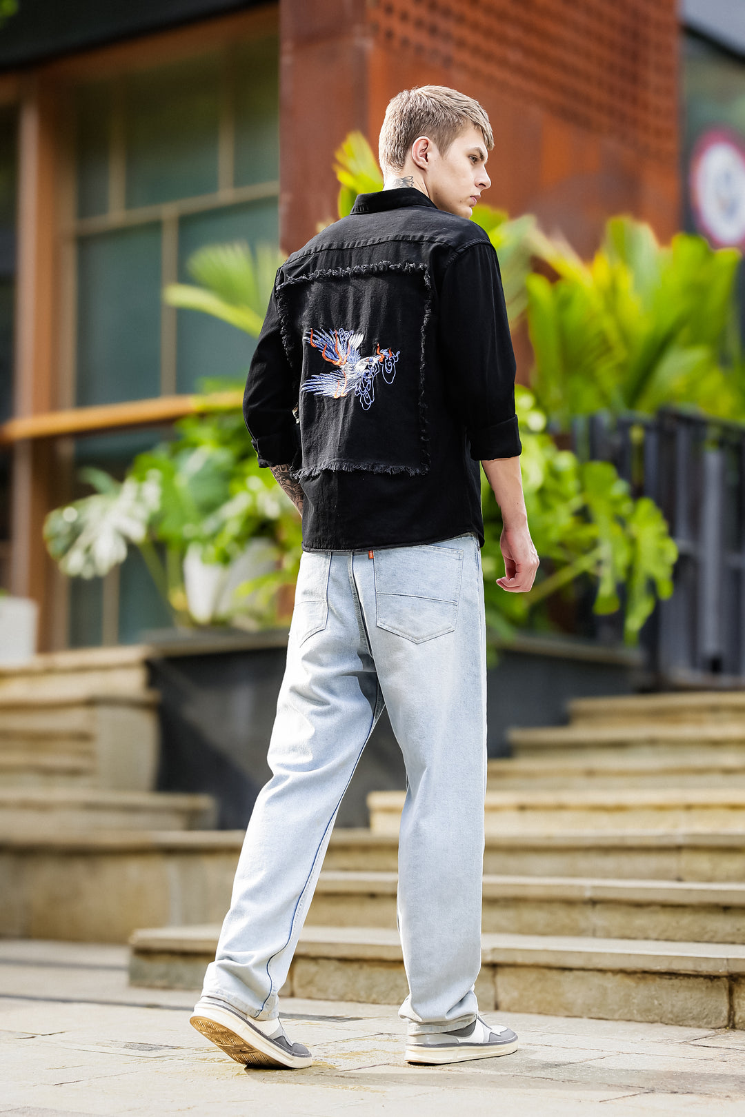 Bird Patch Embroidery Denim Shirt